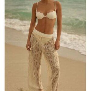 Cute Option Coachella Crochet White 100% Cotton Pants Boho Beachy Cover Up NWT M